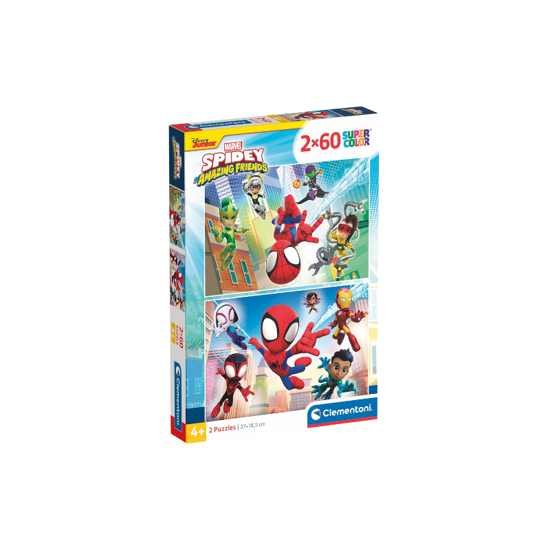 PUZZLES  LES AVENTURES DE SPIDEY & SES AMIS  COLLECTION CLEMENTONI  2 × 60 PIÈCES | JEU ÉDUCATIF POUR ENFANTS