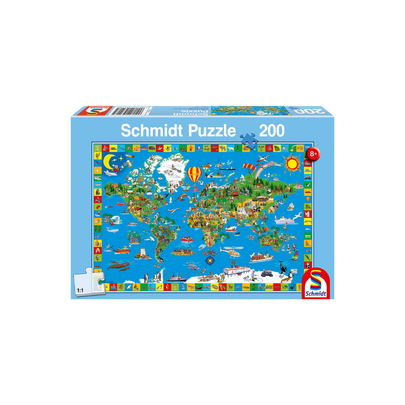 PUZZLE CARTE DU MONDE  200 PIÈCES PAR SCHMIDT | JEU ÉDUCATIF POUR ENFANTS