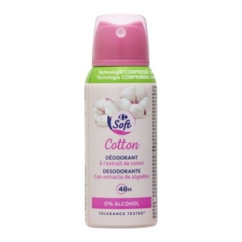 Déodorant parfum coton 0% Alcool Soft Carrefour 100ml | technologie à air comprimé