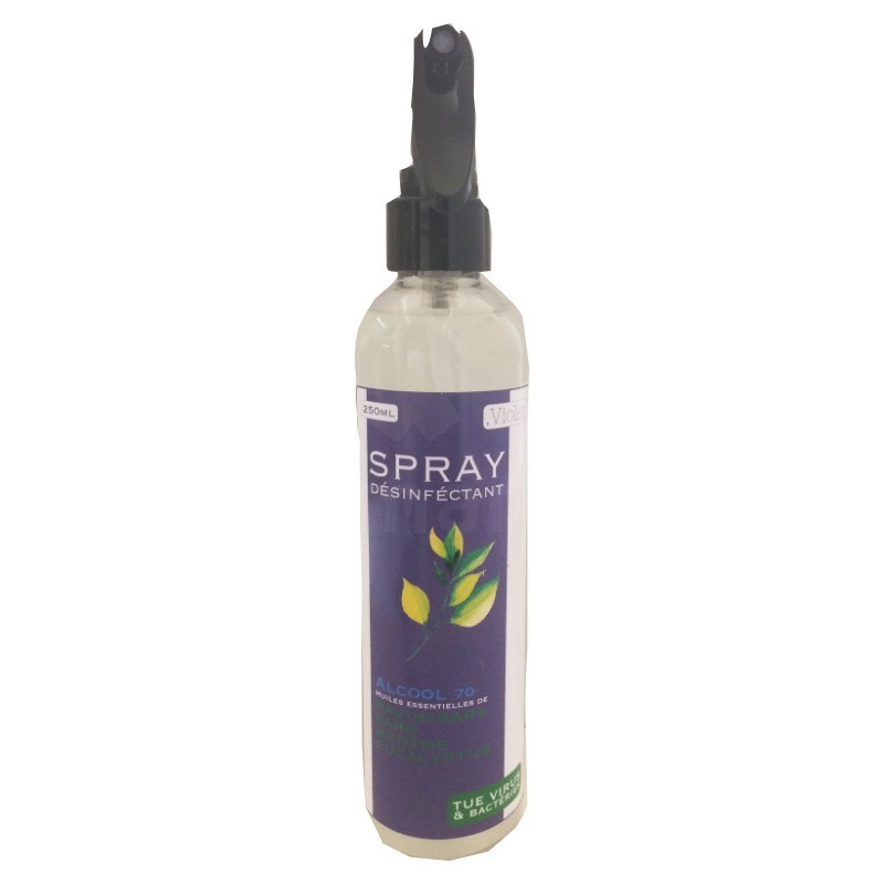 Spray Désinfectant aux huiles essentielles Violet  250ml | Alcool à 70% | Tue les virus et bactéries