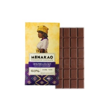 Chocolat Noir aux Éclats de Fève & Fleur de Sel Menakao 75g | Noir 63% | Chocolat Fin