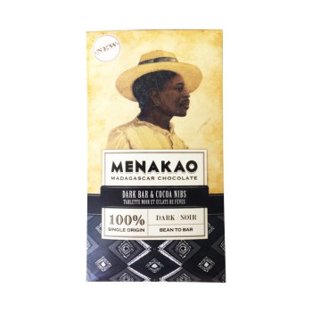 Chocolat Dark Bar Cocoa Nibs Menakao 75g | Noir à 100% | Tablette noir et éclats de fèves