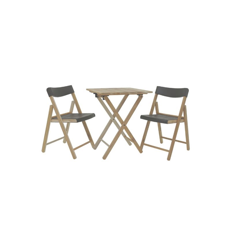 Set de table en bois pliable et 2 chaises pliables Couleur Gris Foncée