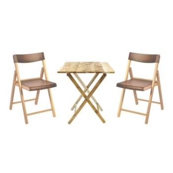 Set de table en bois pliable et 2 chaises pliables Couleur Brun