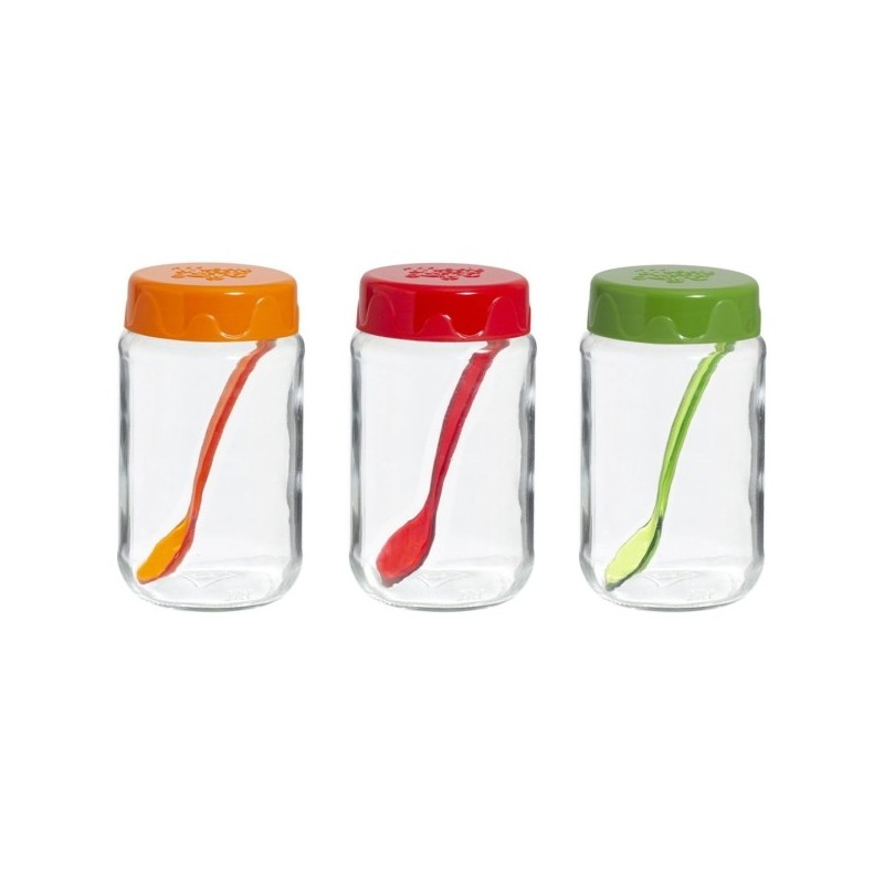 Pots à épices de 370 cc avec cuillère 2-sct en verre + plastique