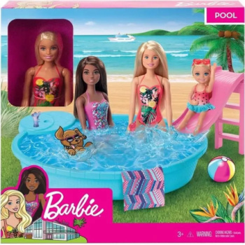 Coffret Barbie - Piscine Glamour Avec Toboggan - Rose - Pour Enfant de 3 ans - Fille